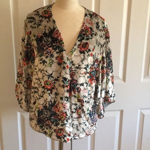 Anthropologie brushed velvet multi-color floral top by Mauve